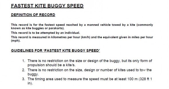 Guiness Buggy Speed Record Criteria